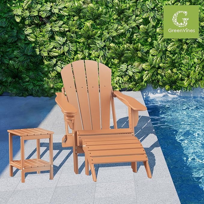 GREENVINES Adirondack-Ottoman | Set of 2 | HDPE Plastic | Outdoor Footrest | All Weather | Foot Stool | Foot Rest | Teak | for Adirondack Chair | for Patio Backyard Pool