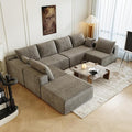 139.4" Modular Sectional Sofa, Oversized U-Shaped Minimalist Couches with 2 Middle Seats and 1 Ottoman Chaise, Modern Deep Seat Convertible Sleeper Sofa, Cloud Plush Corduroy Fabric,7 Seater, Camel