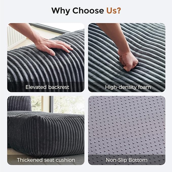 Bean Bag Chair, Giant Bean Bag Chairs for Adults, Comfy Corduroy Boneless Chair, Memory Foam Filled Bean Bag Sofa for Living Room, Bedroom, Balcony, Grey