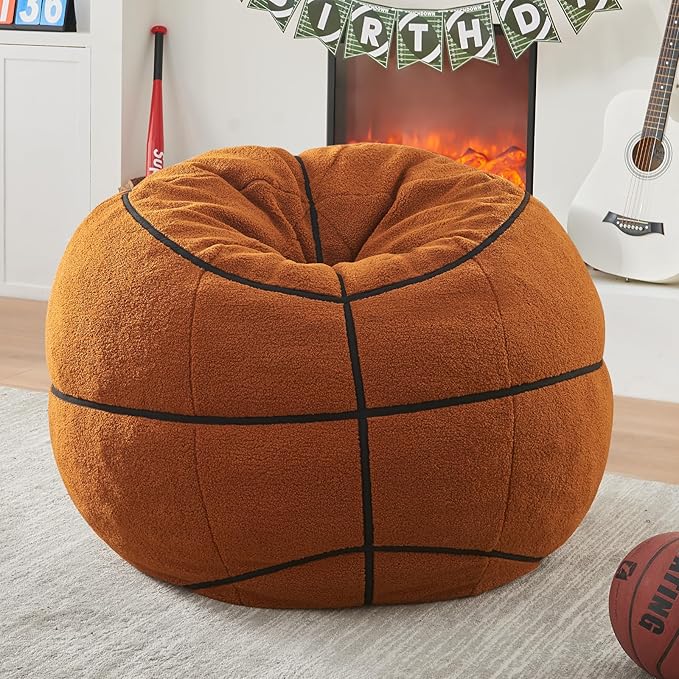 Sports Basketball Bean Bag Chair - Giant Bean Bag Chairs for Adults and Kids - Oversized Bean Bag Sofa Couch with Filler - Plush BeanBag Furniture for Living Room Bedroom Dorm Office - 44 Inch