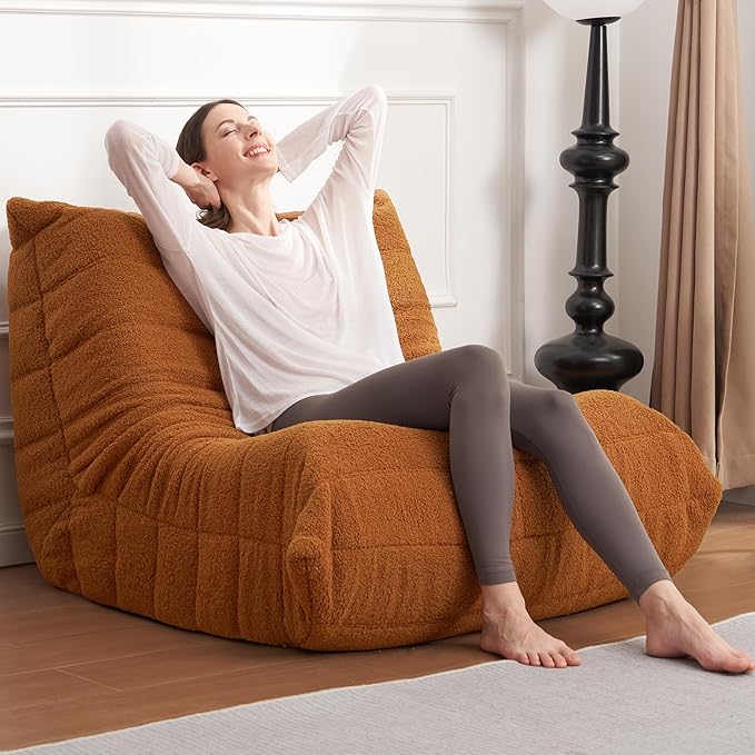 Bean Bag Chair Big Sofa Beanbag Chair for Adults Fireside Chair Bean Bag Lounger with Memory Foam Filled for Home,Apartment or Gaming Venue(Brown Teddy)