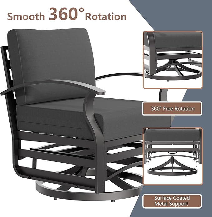 RTDTD Aluminum Outdoor Patio Furniture Set,7 Seats Patio Conversation Sets with Rectangular Coffee Table,Metal Patio Sectional Furniture Set with 2 Swivel Rocking Chairs,Black
