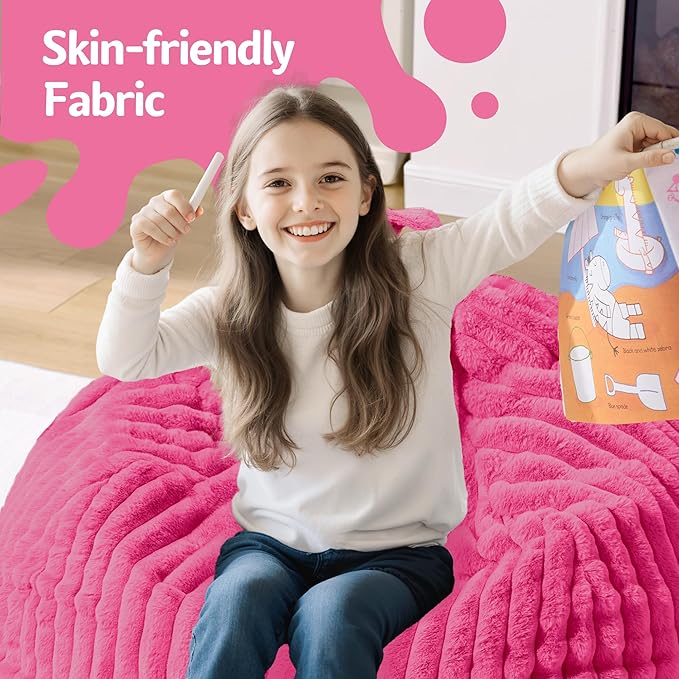 Homguava 2FT Bean Bag Chair, 2' Small Bean Bags with Memory Foam Filled, Beanbag Chairs with Machine Washable Cover Dutch Corded Plush Cover for Classroom,Living Room,Bedroom-Pink