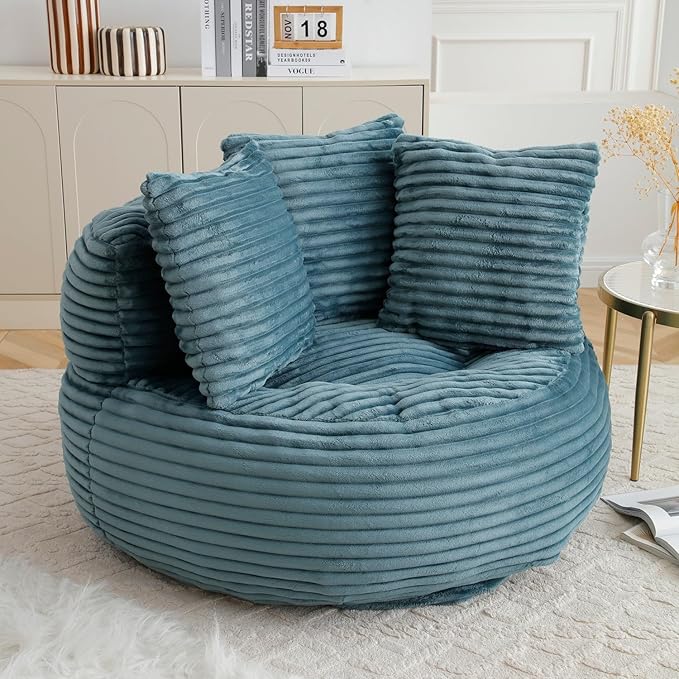 Bean Bag Chair, Corduroy Oversized Chair for Adults, Comfy Big Accent Sofa Lounge Floor Chair, Stuffed Bean Bag Couch for Gaming, Reading, Living Room, Bedroom, Turquoise