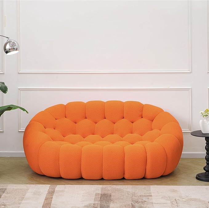 JACH 78.74'' Modern Bubble Sofa, Comfy Upholstered Loveseat Couch, Lazy Floor Sofas, Curved Couches, 3D Honeycomb-Shaped Leisure Couch for Living Room, Apartment, Small Space, Orange