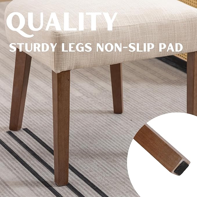 RIVOVA Mid Century Modern Dining Chairs Set of 4 Upholstered Linen Fabric Dining Chairs Curved Backrest Farmhouse Dining Room Chairs Kitchen Chairs with Wood Legs, Beige