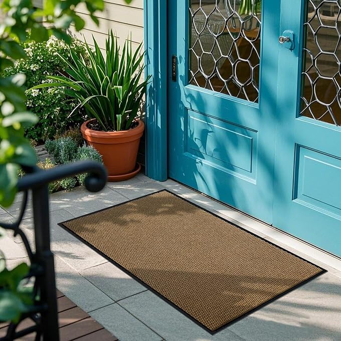 Yimobra Doormat Outdoor Indoor Entrance 36 x 24, All-Season All-Weather Front Door Mat, 100% Waterproof Welcome Matt for Floor Garage Outside Entry, Stain and Fade Resistant,Khaki
