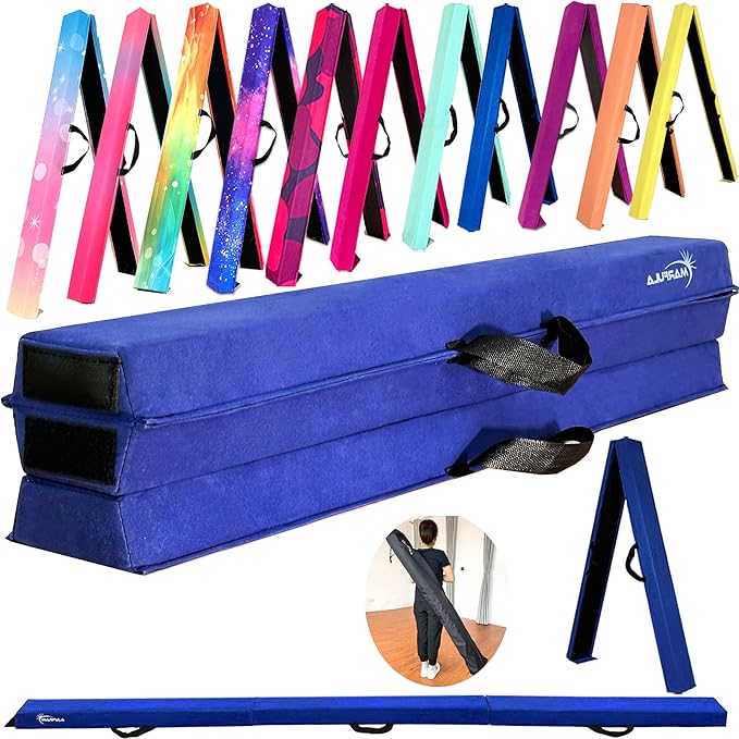 MARFULA 6 FT / 8 FT / 9 FT Folding Gymnastics Beam Foam Balance Floor Beam - Extra Firm - Suede Cover - Anti Slip Bottom with Carry Bag for Kids/Adults Home Use