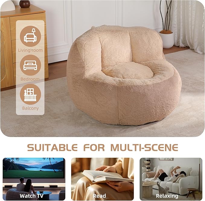 KEIKI Oversized Bean Bag Chairs, Bean Bag Couch for Adults and Kids, Large Reading Chair, Multicolor Faux Fur Floor Sofa for Reading, Playing or Relaxing