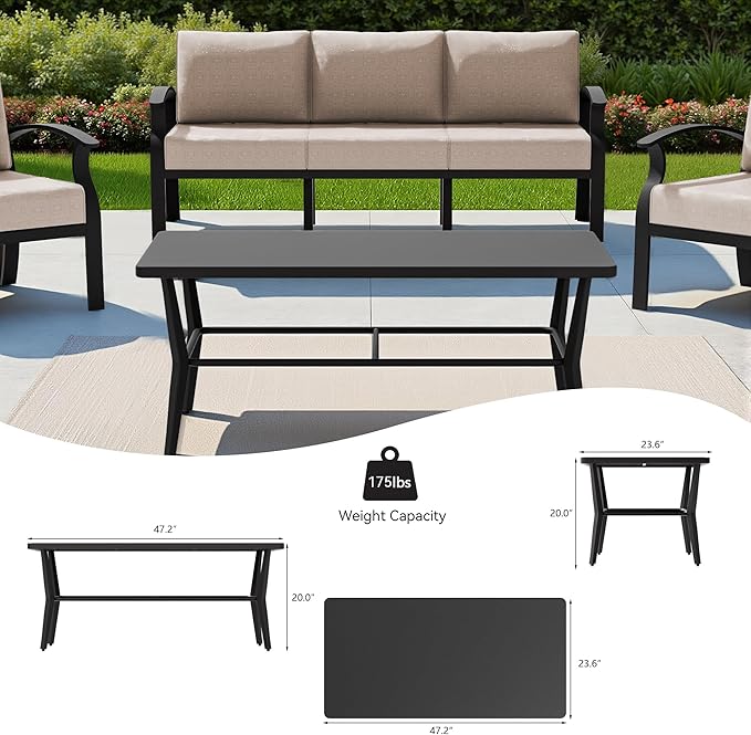 RTDTD Aluminum Outdoor Patio Furniture Set,5 Seats Patio Conversation Sets with Rectangular Coffee Table,Metal Patio Sectional Furniture Set with 5.1" Thickened Cushions,Sand
