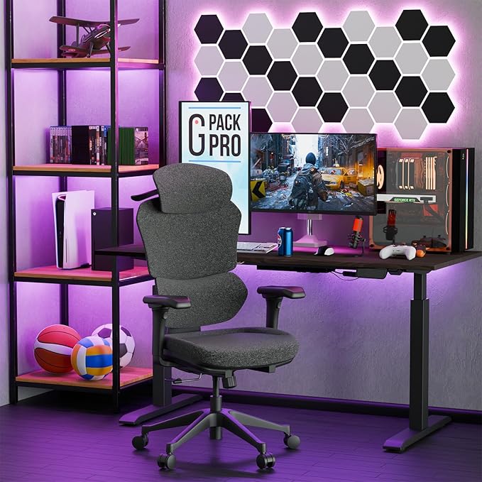 Ergonomic Office Chair – Computer Chair with Divided Tilted Back, Adjustable Armrests & Soft Seat – Holds Up to 290bs (Gray)