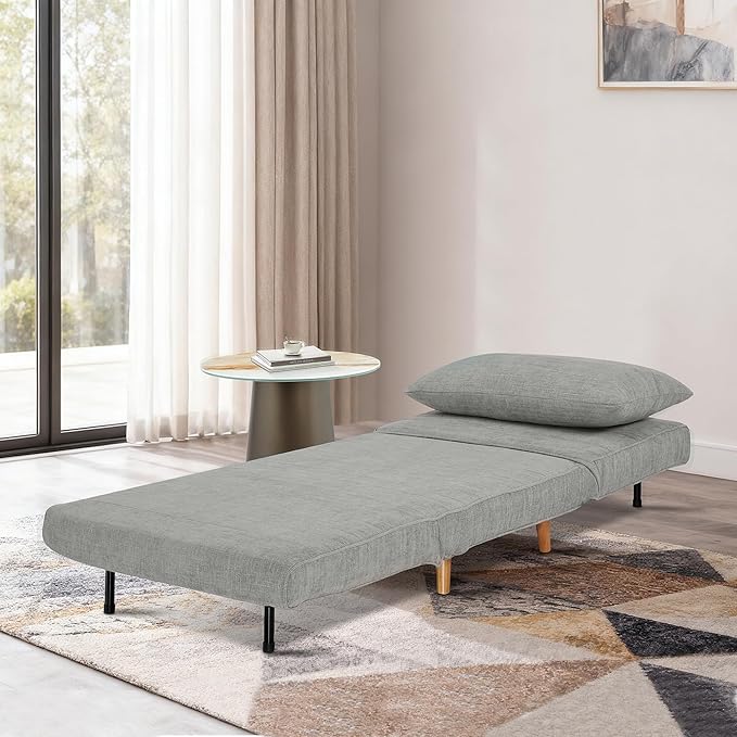 CITTANEO 31" Convertible Sleeper Chair, 3-in-1 Foldable Chair Bed with Pillow, 3-Position Adjustable Backrest, Single Sofa Bed for Apartment, Office, Medium Gray