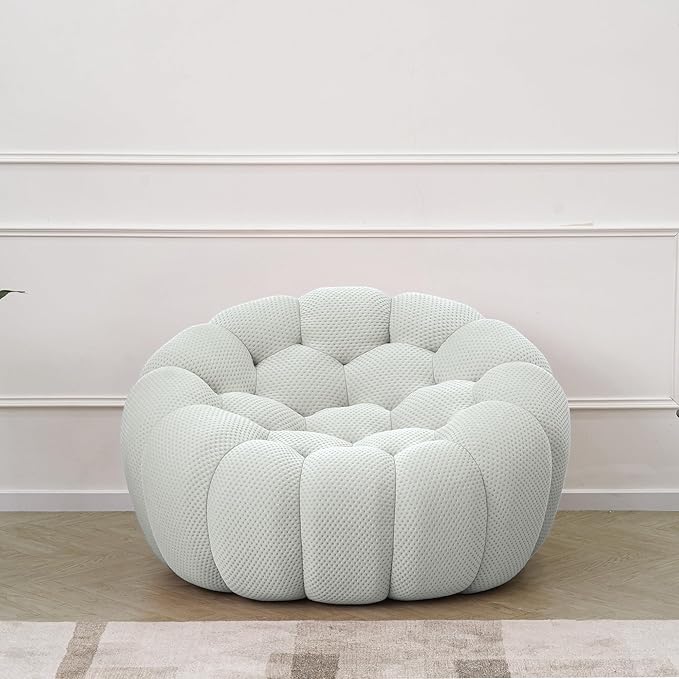 JACH 49.21'' Modern Lazy Floor Sofa, Oversized Bubble Couch Chair, Upholstered Mesh Fabric Bubble Sofa, 3D Honeycomb Shape Curved Couch for Living Room/Office/Apartment/Small Space (Light Grey)
