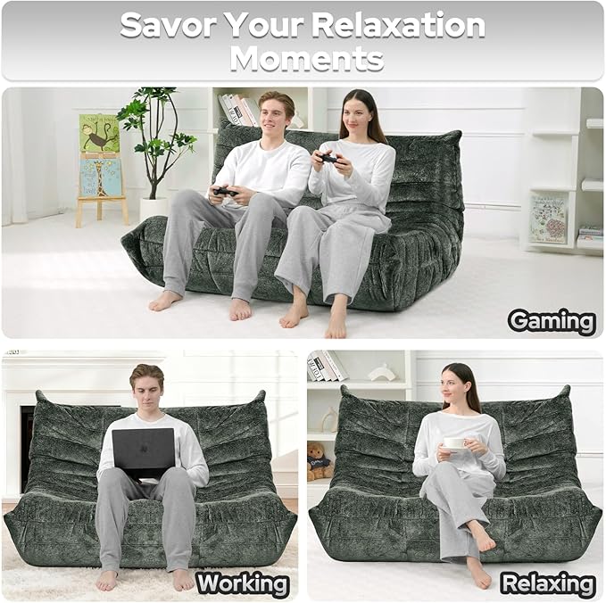 HABUTWAY Bean Bag Chair, Giant Bean Bag Chairs for Adults, 3 Seater Fireside Chair, Lazy Large Floor Bean Bag Sofa for Living Room, Bedroom, Dorm, Office (Green)