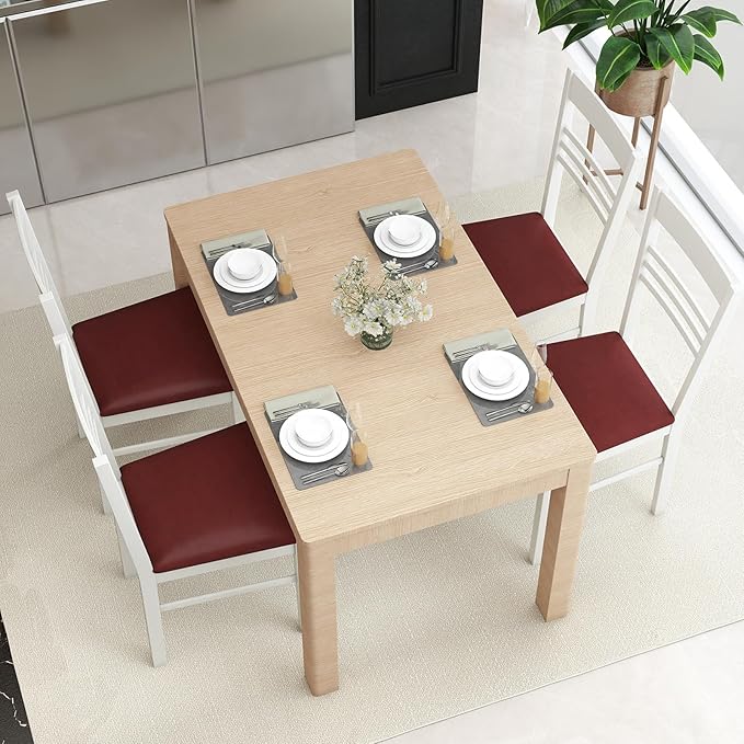 Giantex Wooden Dining Chairs Set of 4, Armless Kitchen Chairs w/Slat Backrest, Upholstered PU Seat, Rubber Wood Frame, Modern Dinette Furniture Set for Dining Room, Living Room