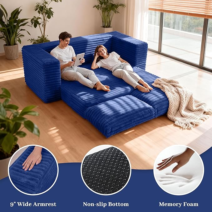 HABUTWAY Convertible Folding Sofa Bed Couch,3 in 1 Pull Out Couch Bed,Loveseat Sleeper Sofa Bed,Boneless Couches with Pillows for Living Room Bedroom, Blue