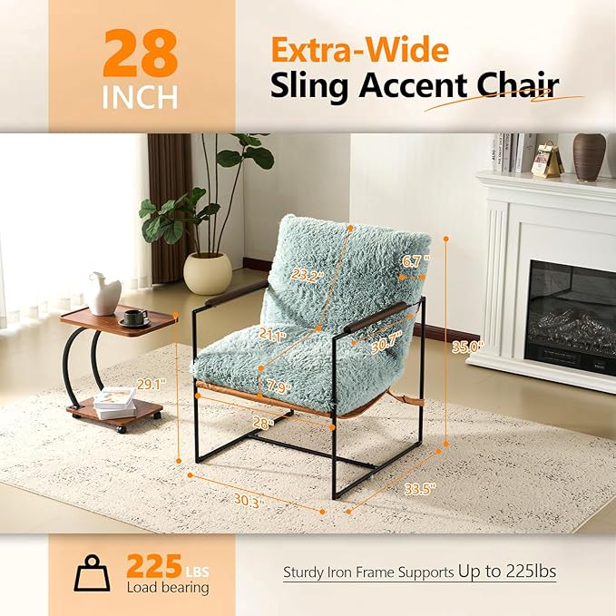 VINGLI 28" Wide Plush Upholstery Sling Modern Accent Chair Set of 2,Reading Armchair with Removable Seat Cushion & Tan Microfiber Seat Base, Lazy Chair for Bedroom & Lounge,Pale Turquoise