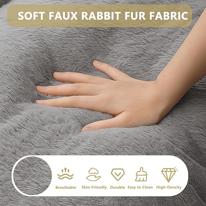 Bean Bag Chair for Adults, Soft Faux Fur Giant Beanbag Chairs, Oversized Cozy Bean Bag Couch Large Reading Chair, Comfy Bean Bag Sofa for Living Room, Bedroom & Dorm, Gray