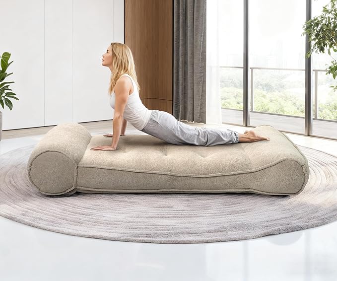 Lazy Floor Bed 83" – Cloud-Like Boneless Lounge Chair Indoor, Extra Comfy Floor Lounger, Plush Futon Chair Bed for Yoga, Meditation, Naps, Bedroom Use, Human Dog Bed (Boneless, Camel)