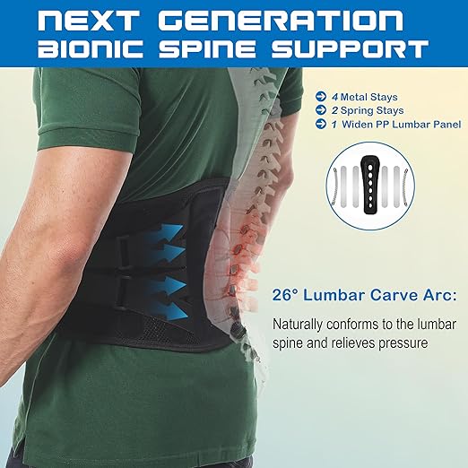 Paskyee Back Brace for Lower Back Pain Men Women, Adjustable Knitted Back Support Belt with Bionic Support System, for Herniated Disc, Lumbar Strain,Sciatica, Scoliosis X-large