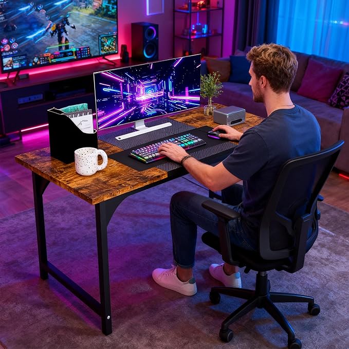 Computer Desk, 47 Inch Home Office Desks, Office Desk for Gaming Writing Study Work, Study Table with Large Legroom, Computer Desk with Metal Frame, Modern Simple Home Office Desk for Bedroom