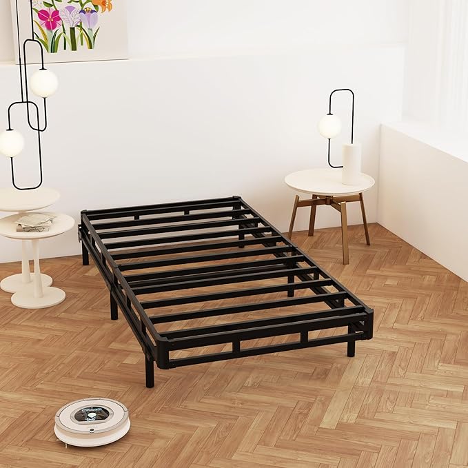 Maenizi Box Spring Twin 4 Inch Low Profile, Heavy Duty Metal Box Spring Bed Base with Fabric Cover, Mattress Foundation, Easy Assembly, Noise Free, Black