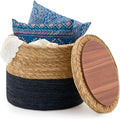 Wimarsbon Round Pouf Ottomans, Handwoven Natural Water Hyacinth Seagrass Pouffe,Outdoor Rattan Stool Accent Seat, Bohemian Coastal Home Decor (Storage - 18inch Natural Cattail & Black Corn Shell)