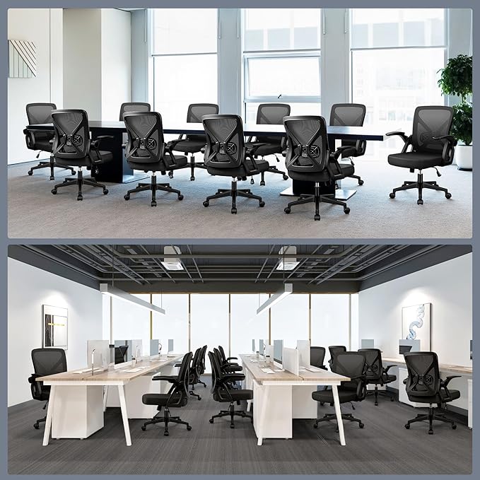 FelixKing Office Chair - Ergonomic Desk Chair Breathable Mesh Task with Wheels and Lumbar Support Home Desk Office Chairs with Flip up Armrest Rolling Swivel for Home Computer Black Pack of 8