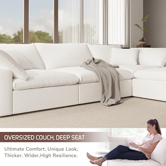 Forest aesthetics Cloud Modular Sectional Sofa,Oversize Down Filled Sofa 6 Seat with Chaise,Minimalist Sofa Cover Washable and Replaceable Couches for Living Room,Sectional Sofa Deep Seat