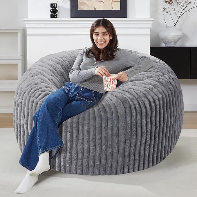 Homguava 3 FT Bean Bag Chair,3' Big Bean Bag,Large Bean Bag Chairs for Adults with Memory Foam Filled,Comfy Beanbag Chairs Soft Bean Bag Sofa with Dutch Corded Plush Cover-Dark Grey