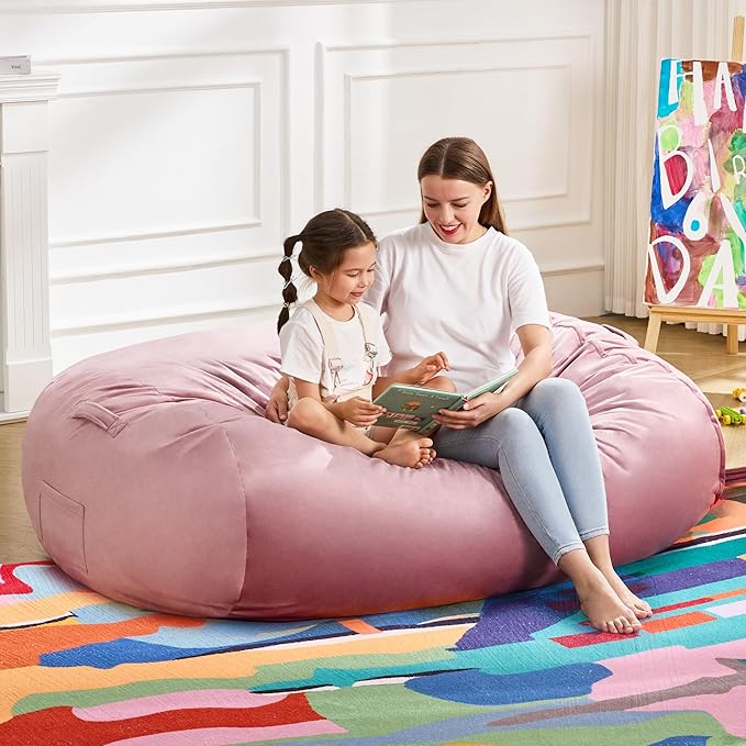 Hobestluk 4FT Bean Bag Chair Large Beanbag with Removable Cover Adult Bean Bag Chair with Portable Handle Desgin for Living Room Bedroom (Pink, 4FT)