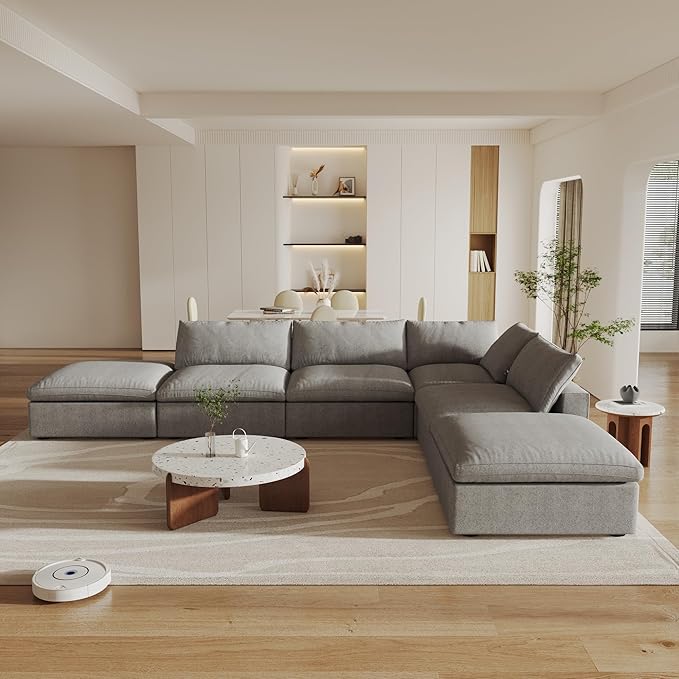 160" Cloud Couch Modular Sectional Sofa for Living Room,L Shaped Sofas with Storage Ottoman,Down Filled Convertible 6 Seater, Covers Washable&Replaceable (Gray)