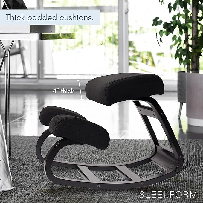 SLEEKFORM Ergonomic Kneeling Chair - Rocking Balancing Wood Knee Stool | Posture Correcting for Bad Backs, Neck Pain & Spine Tension Relief | Orthopedic Balance Seat & Thick Comfortable Knees Cushions