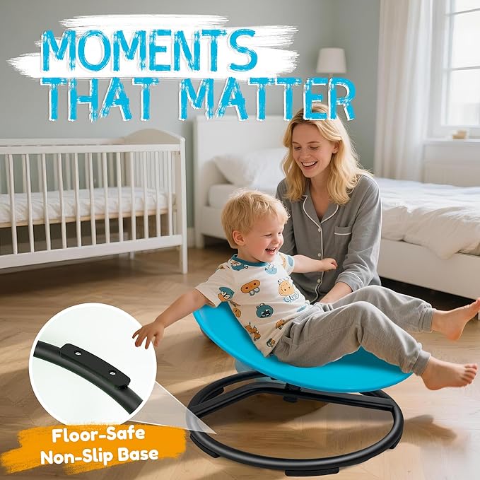 Oranmew Spinning Chair for Autistic Kids – Sensory Spinning Toy, Spin Chair for Kids Autism, Sensory Swivel Seat for Balance, Coordination, Focus & ADHD Support, Autism Sensory Products (Blue)