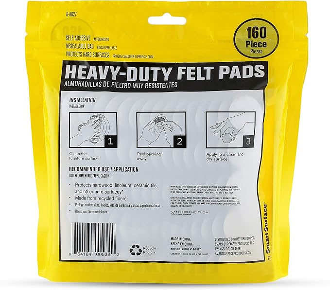 8627 Heavy Duty Self Adhesive Furniture Felt Pads 1-Inch Round Gray 160-Piece Value Pack in Resealable Bag