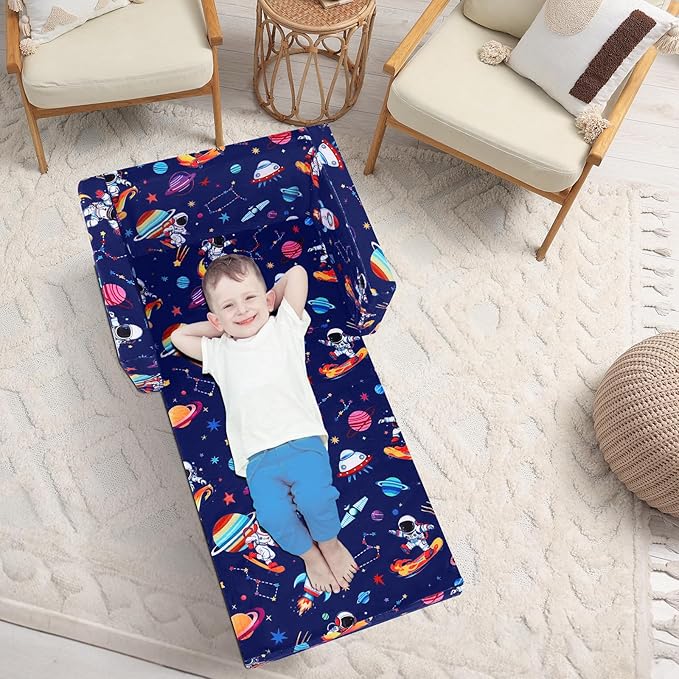 decalsweet Foldable Kids Sofa Couch 2 in 1 Children Convertible Sofa to Lounger Flip Open Toddlers Sofa Bed,Extra Wide Soft Lightweight for Bedroom Livingroom Playroom