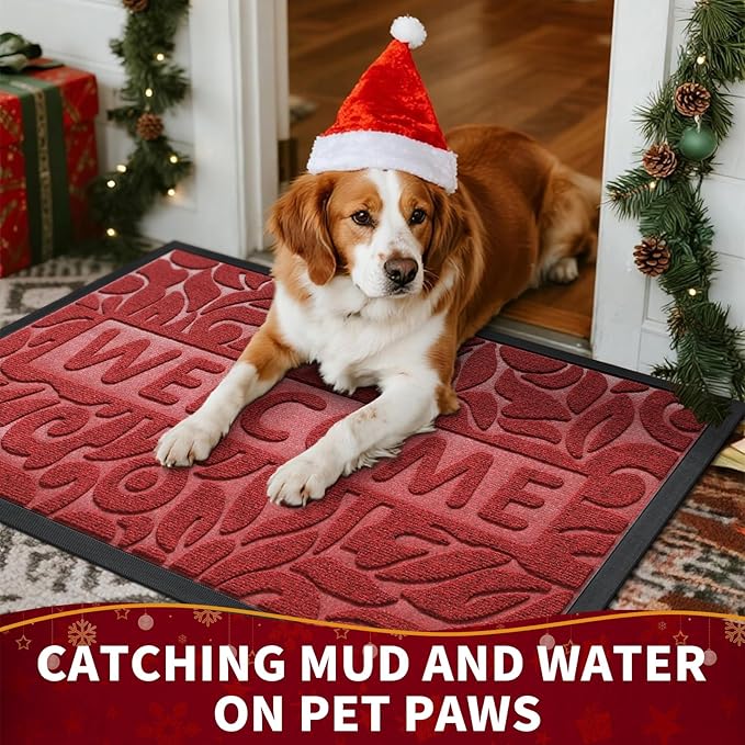 Yimobra Large Welcome Mat 60x36, Waterproof Non-Slip Outdoor Mats for Front Door Outside Entrance, Low-Profile Entryway Mat Indoor for Garage Patio, Wine Red