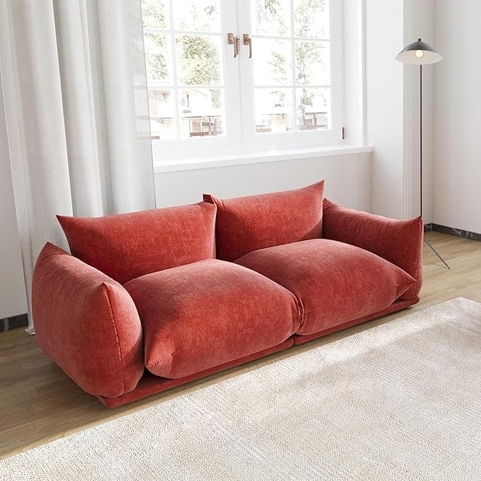 JACH Mid-Century Modern Comfy Loveseat Sofa, Chenille Couch Deep 2-Seats Couches with Thick Cushion, 77" Plush Sofas Furniture for Small Spaces Living Room Bedroom Office Apartment, Red