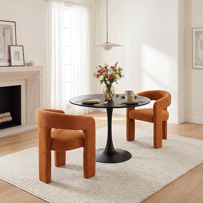 DAYALANE Boucle Dining Chairs Set of 2, Upholstered Sherpa Kitchen Chairs with Arms Comfy Barrel Side Chair for Living Room/Dining Room/Reception, Windsor Tan