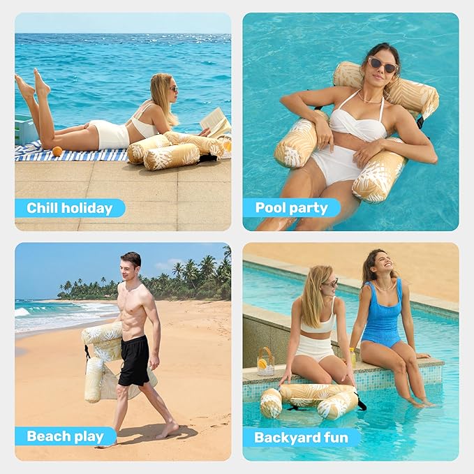 SLOOSH Pool Floats Chairs Adult,Inflatable Pool Lounge,Plant Pattern Floating Mat Hammock,Blow up Water Chairs Noodles rafts for Party Summer Water Beach Fun