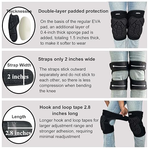 Knee Pads for Gardening Men Women, Soft Knee Pad for Cleaning, Flooring, Weeding, Waterproof Non-Slip Kneepads with Thick EVA Foam Padding for Mechanic, Concrete Workers for Christmas, Black XL (1 Pair)