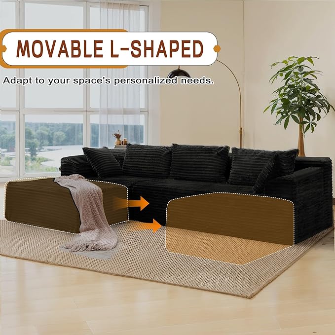 Korser 110" Sectional Couches for Living Room, Modular Sectional Sofa with L-Shape Chaise, Cloud Couch, Comfy Corduroy Fluffy Couch with Deep Seat and Side Pockets