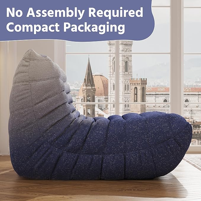 Bean Bag Chair, Fireside Chair, Large Bean Bag Chair for Adults, Bean Bag Chairs for Teens with High-Resilience Foam, Non-Slip Base Floor Lounge Sofa,Living Room (Gradient White-Blue, Single)