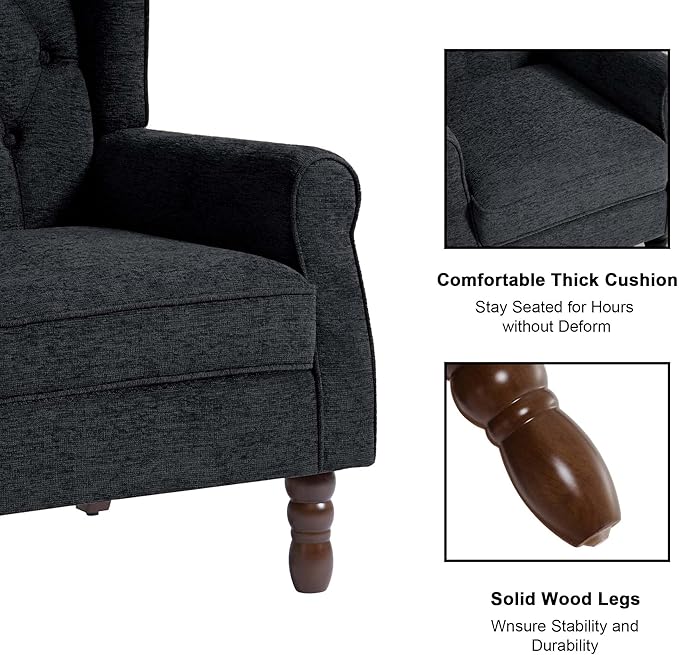 DREAMSIDEA Accent Chair, Upholstered Armchair with Button Tufted High Back & Solid Wood Legs, Comfy Wingback Reading Single Sofa Chair for Small Spaces, Living Room, Bedroom (Blue, Set of 2)
