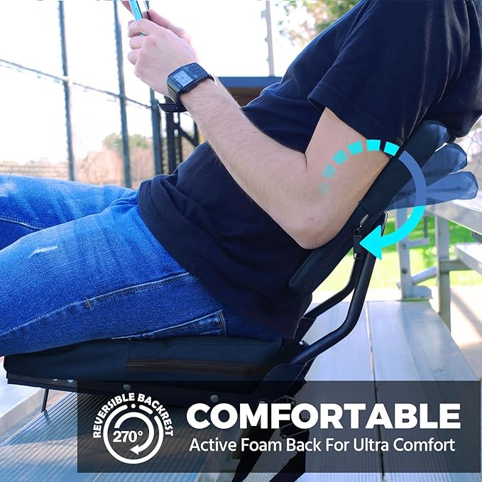 HUTMANG Bleacher Chairs with Back and Cushion,Stadium Seats with Back Support,Portable Bleacher Seat with Should Strap,Folding Comfort Padded Stadium Chairs for Adults Watch All Sport Event(Navt Blue)