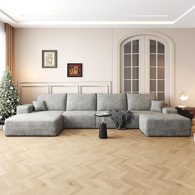 AUGOP 136" Sectional Couches for Living Room Modern Modular Sofa with L-Shape Couchs Upholstered Boneless Couch Deep Seat Sectional Couch with Chaise (Grey, Left Facing Chaise+3Seaters+Ottoman)