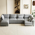 130" W x 67" D U Shape Sectional Sofa with USB Charging & Cup Holder & Storage, 6 Seater Plush Corduroy Couches with Movable Ottoman, Cloud Couch Sofas for Living Room, DIY Combination - Grey