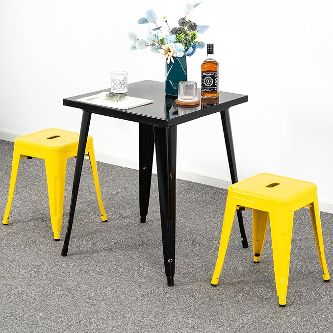 Brage Living 18 Inch Industrial Metal Stools Set of 2, Stackable Classroom Kitchen Short Stools, Backless Metal Dining Chairs for Indoor Outdoor (Yellow)