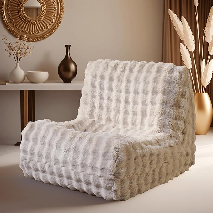 ovios Bean Bag Chair for Adult, Giant Beanbag with Plush Faux Fur, Comfy Large Big Lounger Floor Lazy Chair for Indoor Fireside Living Room Bedroom Dorm, Beige