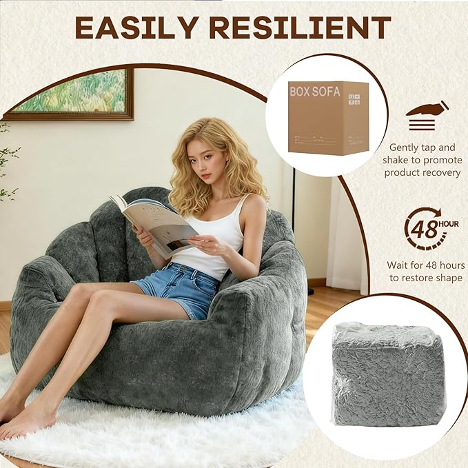 Bean Bag Chair for Adults, Comfortable Armchair, Floor Chair, Large Fluffy Bean Bag Sofa for Living Room Accent, Dormitory, Bedroom Reading Chair